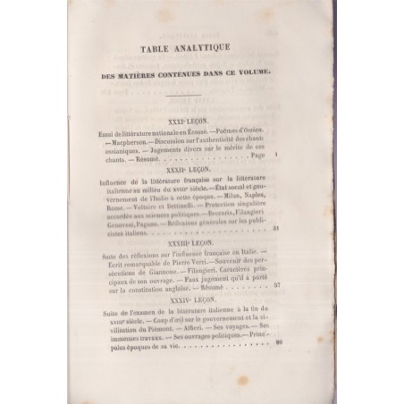 Tableau de la littérature au XVIIIe s. Cours de littérature française, Villemain, 1854 - manuels de français