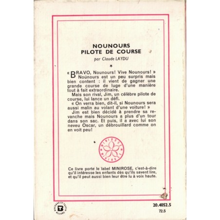 Nounours pilote de course, Claude Laydu - feuilleton TV Bonne nuit les Petits, Bibliothèque rose Minirose