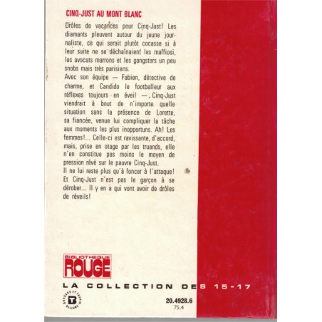 Cinq-Just au Mont Blanc, Louis Baudouin, 1975 - Bibliothèque rouge, aventures policier jeunesse adolescents