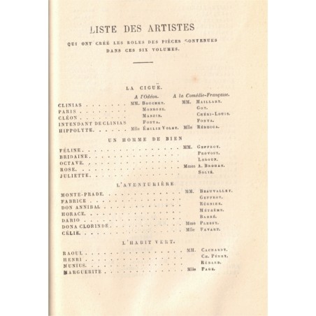Théâtre complet T6, Paul Forestier, le Post-scriptum, Lions et renards, Jean de Thommeray, Emile Augier, 1883, acteurs,