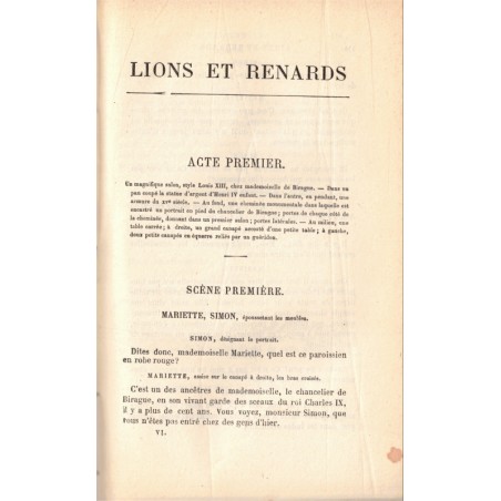 Théâtre complet T6, Paul Forestier, le Post-scriptum, Lions et renards, Jean de Thommeray, Emile Augier, 1883, acteurs,
