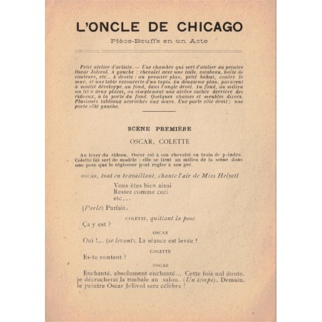 L'oncle de Chicago, Autigeon, 1913 - opéra pièce bouffe, théâtre vaudeville