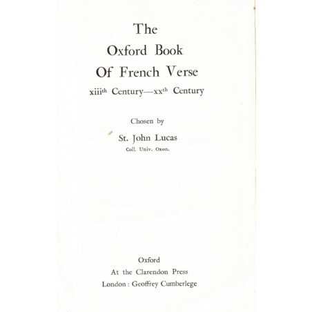 The Oxford book of french verse, John Lucas, 1946 - poètes, anthologie littérature