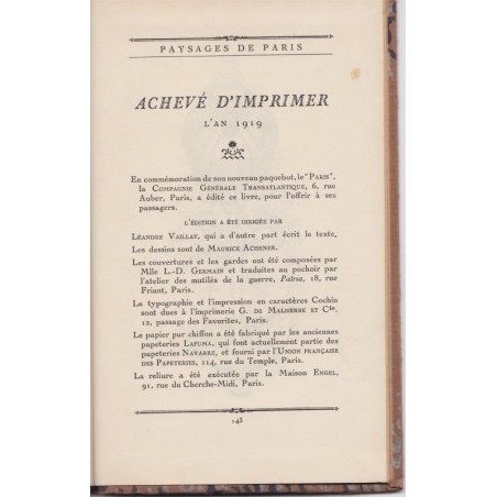 Paysages de Paris, 1919, pour inauguration paquebot Le Paris de la  Cie générale Transatlantique - transatlantique, Paris,