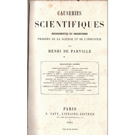 Causeries scientifiques 1863, progrès de la science et de l'industrie, Henri de Parville - inventions 19e siècle, revues