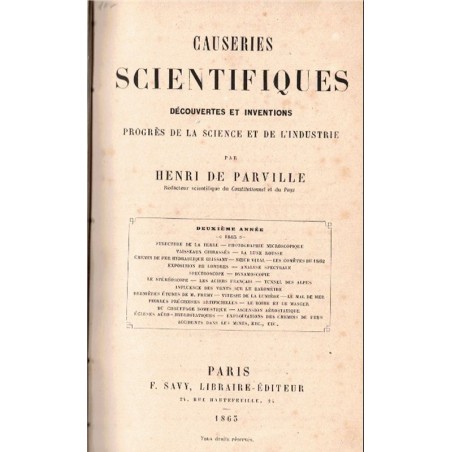 Causeries scientifiques 1862, progrès de la science et de l'industrie, Henri de Parville - inventions 19e siècle, revues