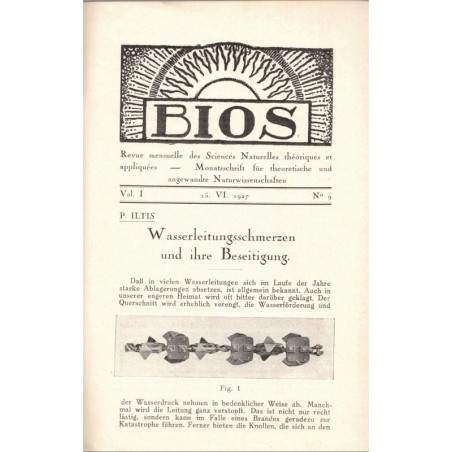 Bios n°9 1927, revue des sciences naturelles, Monatsschrift für Angewandte Naturwissenschaftern - alsatiques, archéologie, Natur