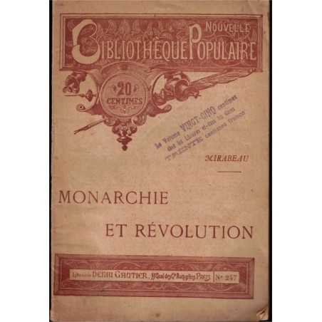Monarchie et Révolution, Mirabeau - Révolution de 1789, philosophie politique, Nouvelle Bibliothèque Populaire
