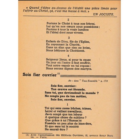 Retour en chrétienté, 1946, Père Jean Servel - chansons de la JOC, cantiques, chants de messe