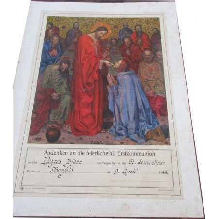 Diplôme de Première Communion, 1944, Benfeld, Erstkommunion - image pieuse,