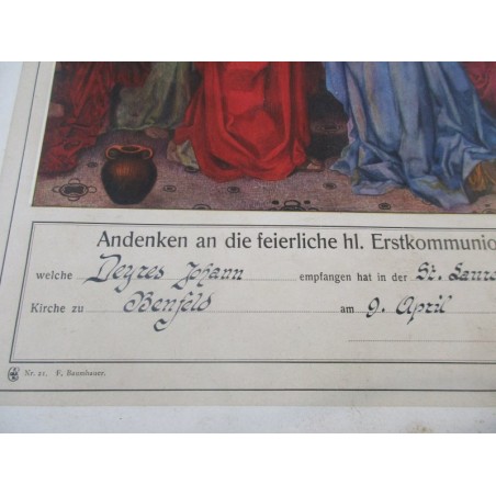 Diplôme de Première Communion, 1944, Benfeld, Erstkommunion