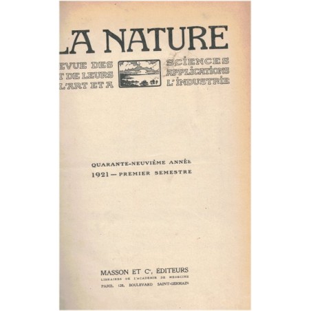 La nature, revue des sciences et de leurs applications à l'art et à l'industrie, 1921, 1er sem-, voyages, techniques, transport,