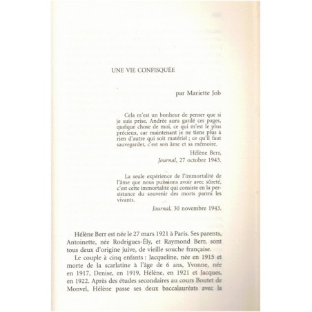Journal 1942-1944, Hélène Berr, une vie confisquée, 2008 - biographies Shoah, 2e guerre mondiale