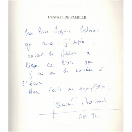 L'esprit de famille, Janine Boissard, 1982 - dédicacé par l'auteur, romans français, famille heureuse