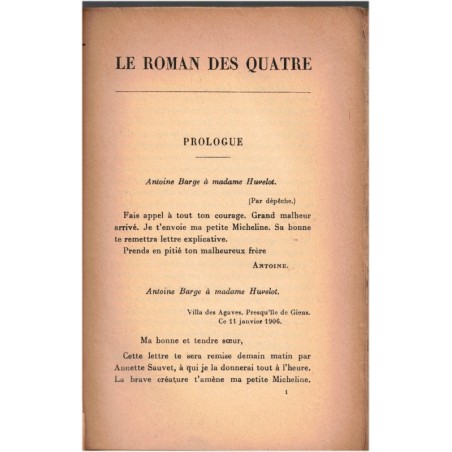 Le roman des quatre, Paul Bourget, Gérard d'Houville, Henri Duvernois, Pierre Benoit, 1923 - roman épistolaire