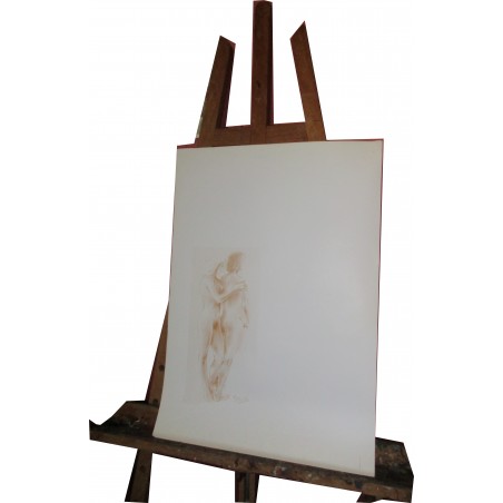 Poster d'après fusain de Paula Noailles, couple nu enlacé - affiche, beauté féminine, nu artistique,