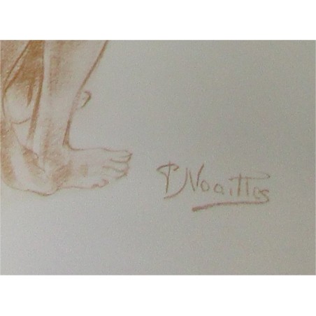 Poster d'après fusain de Paula Noailles, couple nu enlacé - affiche, beauté féminine, nu artistique,