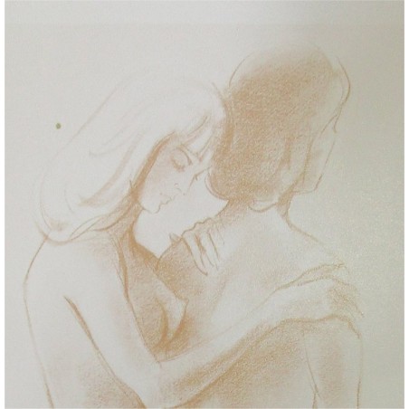 Poster d'après fusain de Paula Noailles, couple nu enlacé - affiche, beauté féminine, nu artistique,