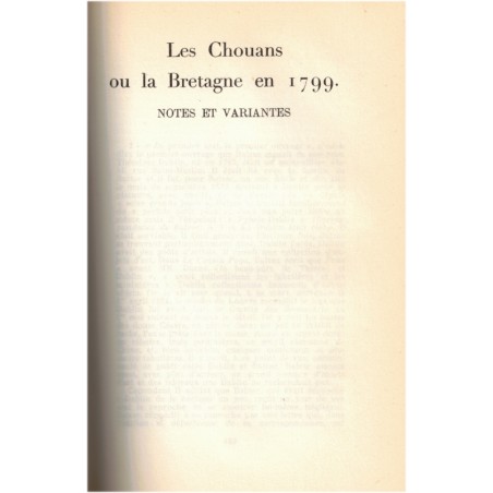 Les chouans ou la Bretagne en 1799, Honoré de Balzac, 1952 - littérature 19e siècle, Directoire