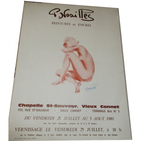 Affiche originale femme nue de Paula Noailles, Exposition Peintures et Encres, Chapelle Saint Sauveur Vieux Cannet, Var