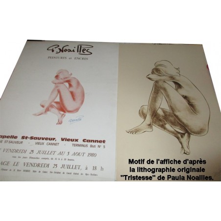 Affiche originale femme nue de Paula Noailles, Exposition Peintures et Encres, Chapelle Saint Sauveur Vieux Cannet, Var