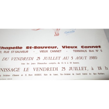 Affiche originale femme nue de Paula Noailles, Exposition Peintures et Encres, Chapelle Saint Sauveur Vieux Cannet, Var