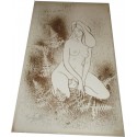 Lithographie numérotée signée Paula Noailles, femme nue aux fougères