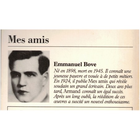 Mes amis, Emmanuel Bove, 1986 - roman amitié, écrivain français