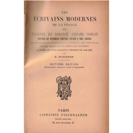 Les écrivains modernes de la France depuis le Premier Empire jusqu'à 1880, Daniel Bonnefon, littérature 19e s.