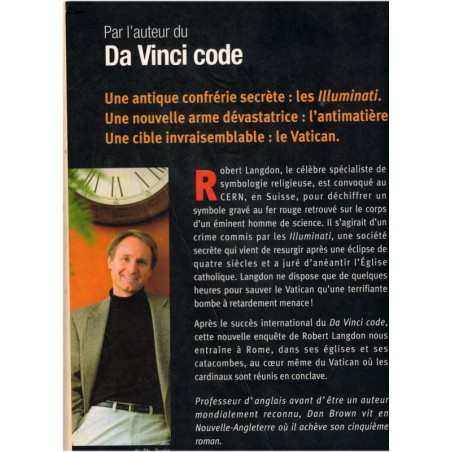 Anges et démons, Dan Brown, 2005 - suspense, mystère, confrérie secrète Illumati, Vatican