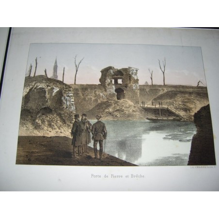 Gravure Siège et bombardement de Strasbourg en 1870,  Porte de Pierre et Brêche, Münch, 1871 - guerre franco-prussienne,