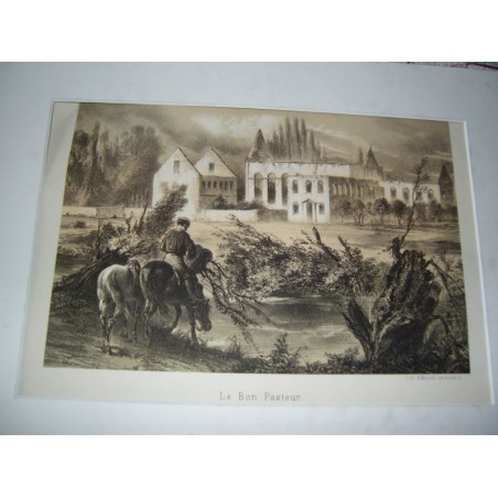 Gravure Siège et bombardement de Strasbourg en 1870, Le Bon Pasteur, graveur Münch, 1871  - guerre franco-prussienne,