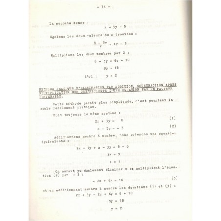 Cours d'algèbre élémentaire, et Questionnaire d'application, Institut moderne polytechnique