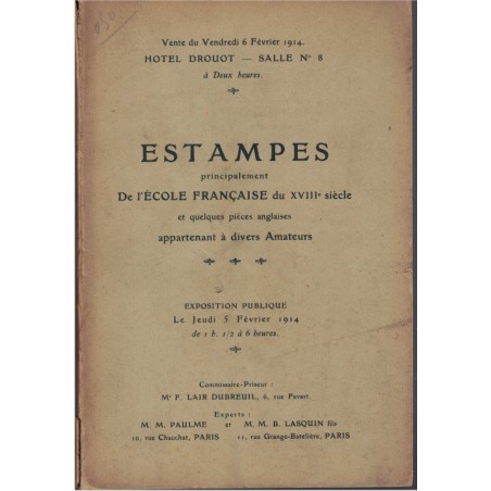 Estampes de l'Ecole française du XVIIIe siècle, Hôtel Drouot 1914 - catalogue art, peintres