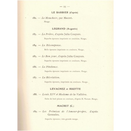 Estampes de l'Ecole française du XVIIIe siècle, Hôtel Drouot 1914 - catalogue art, peintres