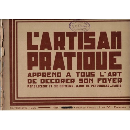 Catalogue fabricant décoration d'objets d'art 1920, L'Artisan pratique, septembre 1929 - antiquités, objets d'art, époque 1900