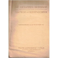 Catalogue salle des ventes antiquités Allemagne 1931 - Die gesamten Bestände der Bekannten Kunsthandlung Malmedé & Geissendörfer