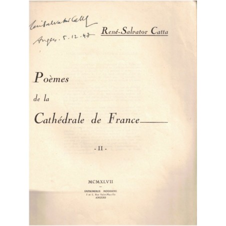 René-Salvator Catta, Poèmes de la Cathédrale de France I, 1947 avec dédicace et lettre écrivain