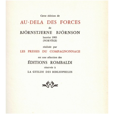 Au-delà des forces, Björntjerne Björnson, 1964, Collection des Prix Nobel de Littérature - écrivains norvégiens, Norvège