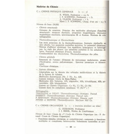 Université Louis Pasteur Strasbourg, ULP, catalogue des enseignements 1971-1972 - sciences, psychologie, géographie
