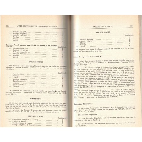 Université de Nancy, livret de l'étudiant 1960-1961 - Lorraine, enseignement universitaire
