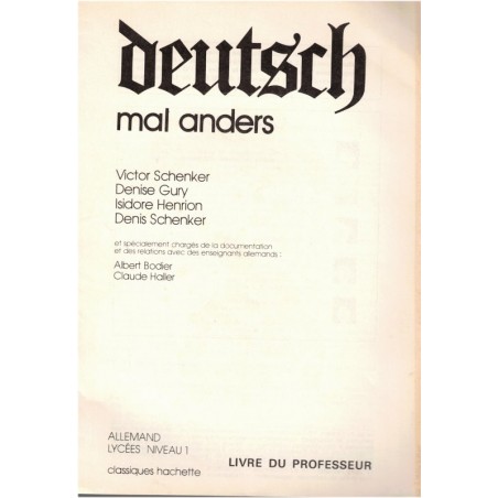 Deutsch, Mal Anders, Allemand lycées niveau 1, 1979 - manuels d'allemand, livre du maître