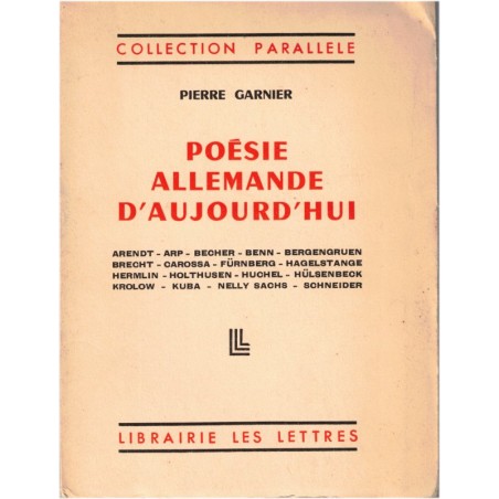 Poésie allemande d'aujourd'hui, Pierre Garnier, 1955 - littérature allemande, anthologie poésie, poètes,