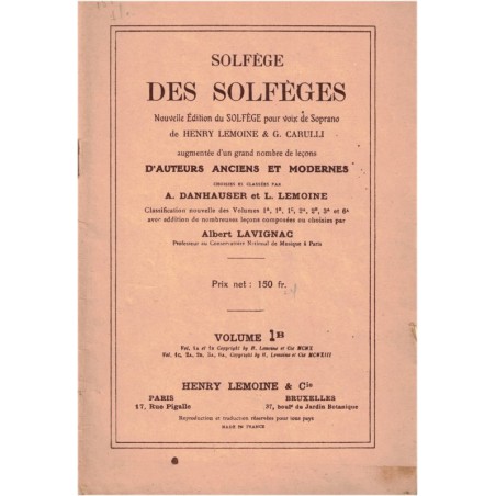 Solfège des solfèges, Henry Lemoine, volume 1B, 1955 - manuel de musique, compositeurs musique classique