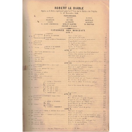 Opéra Robert le Diable, Meyerbeer, 1886 - partition de musique classique