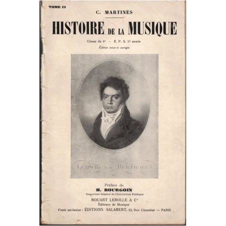 Histoire de la musique T2 classe de 4e, Martinès, 1940 - musiciens, manuel de musique