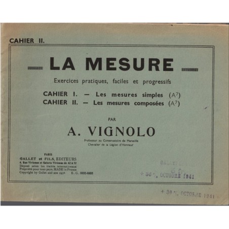 La mesure, cahier 2, Vignolo, 1938 - manuel de musique, exercices de solfège