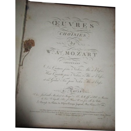 Mozart, Opéra 10, 6 Quartetto et 8 Quintetto, 1807, éditeur Jean-Jérôme Imbault, Oeuvres choisies de Mozart - partitions musique