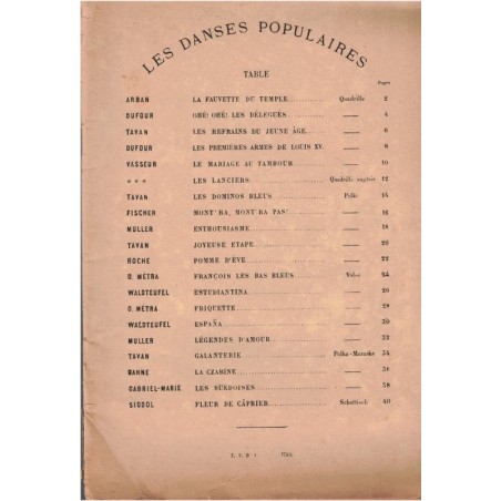 Les danses populaires,  Enoch Frères et Costallat - partitions de musique, rythmes des danses
