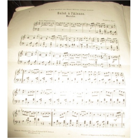 Salut à l'Alsace, Frédéric Sali - chant patriotique, Alsace Lorraine,  partition de musique,